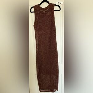 Sleeveless Copper Brown Knit Maxi Dress